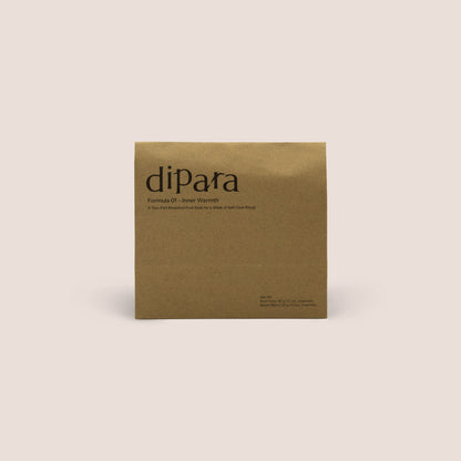 Dipara Formula 01 Inner Warmth herbal foot soak set, in kraft paper packaging, presented in a minimalist, neutral-toned studio setting.